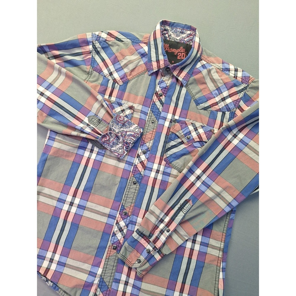 Wrangler 20X Mens Medium Western Black Snap Multicolor Plaid Flip Cuff Rodeo